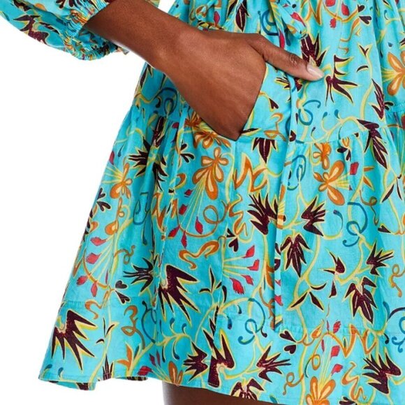 A.L.C. 'Sally' Printed Cotton Cinch-Tie Mini-Dress, Grotto Multi (Blue Multi) - Picture 5 of 5